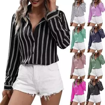 Женская модная полосатая рубашка свободного типа с длинным рукавом S белый
