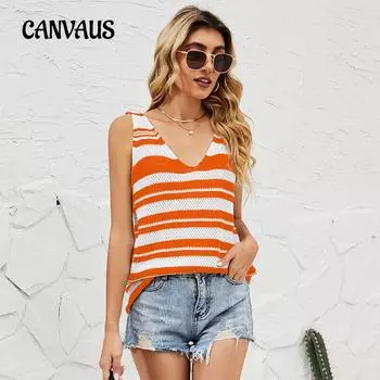 Женская модная полосатая трикотажная рубашка темпераментная сексуальная цветная маленькая майка женский жилет S оранжевый