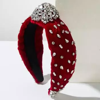 Женская модная повязка на голову со стразами Черная Красная Белая Зеленая с драгоценными камнями Узловая Широкая повязка на голову на День матери, Рождество, Подарок на день рождения