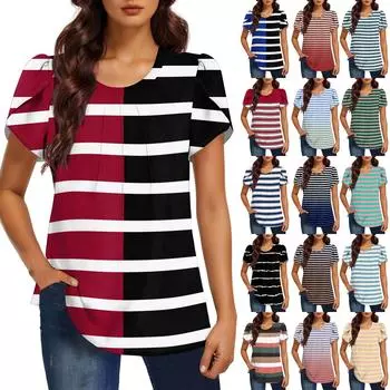 Женская модная повседневная базовая плиссированная футболка с круглым вырезом и коротким рукавом L