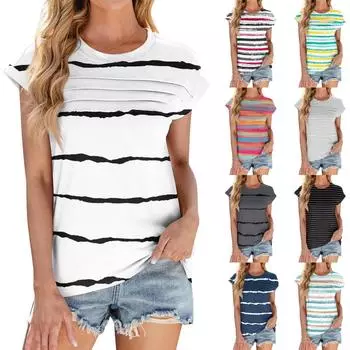 Женская модная повседневная базовая полосатая текстурированная футболка с круглым вырезом и жилеткой M