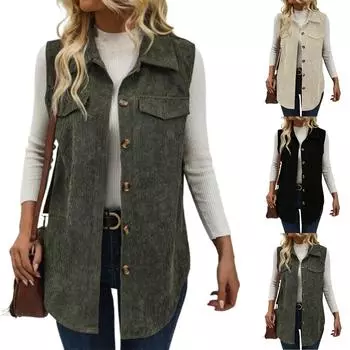 Женская модная повседневная безрукавка с длинными пуговицами жилет куртка L армия зеленый