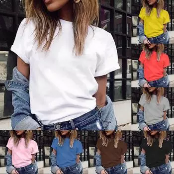 Женская модная повседневная блузка, однотонная футболка больших размеров, топ с короткими рукавами и v-образным вырезом S жёлтый