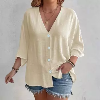 Женская модная повседневная блузка с длинным рукавом и круглым вырезом, пуловер с принтом L бежевый