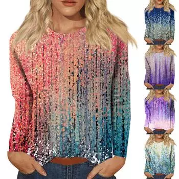 Женская модная повседневная блузка с длинным рукавом и винтажным принтом, пуловер с круглым вырезом