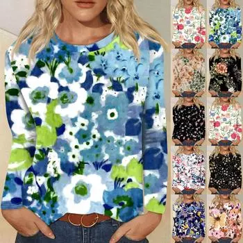 Женская модная повседневная блузка с длинным рукавом и круглым вырезом, пуловер XXXXL розовый