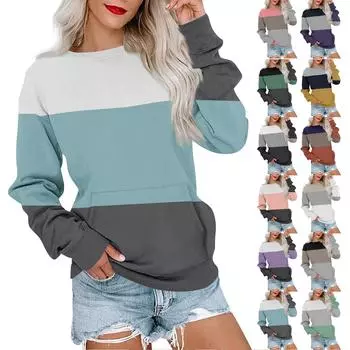 Женская модная повседневная блузка с длинным рукавом и круглым вырезом, цветной пуловер, топ, блузка XXXL