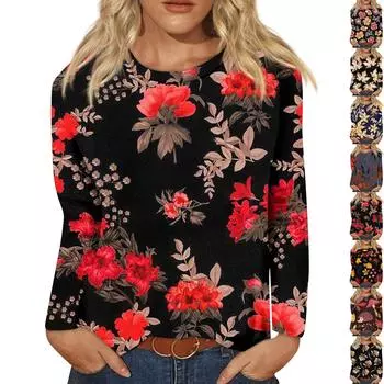 Женская модная повседневная блузка с длинным рукавом и круглым вырезом, пуловер S киноварь