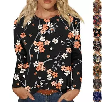 Женская модная повседневная блузка с длинным рукавом и круглым вырезом, пуловер XXL
