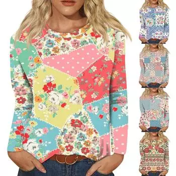 Женская модная повседневная блузка с длинным рукавом и круглым вырезом, пуловер XXXXL розовый