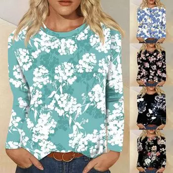 Женская модная повседневная блузка с длинным рукавом и круглым вырезом, пуловер L чёрный