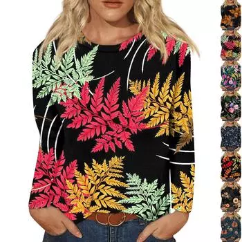 Женская модная повседневная блузка с длинным рукавом и круглым вырезом, пуловер L