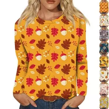 Женская модная повседневная блузка с длинным рукавом и круглым вырезом, пуловер S