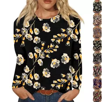 Женская модная повседневная блузка с длинным рукавом и круглым вырезом, пуловер S чёрный