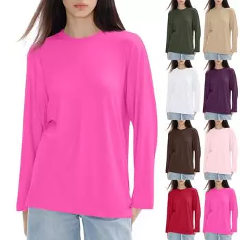 Женская модная повседневная блузка с длинным рукавом и круглым вырезом, пуловер L