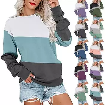 Женская модная повседневная блузка с длинным рукавом и круглым вырезом, цветной пуловер, топ, блузка XXL фиолетовый