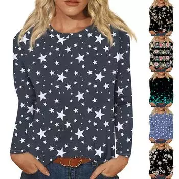 Женская модная повседневная блузка с длинным рукавом и круглым вырезом, пуловер L чёрный