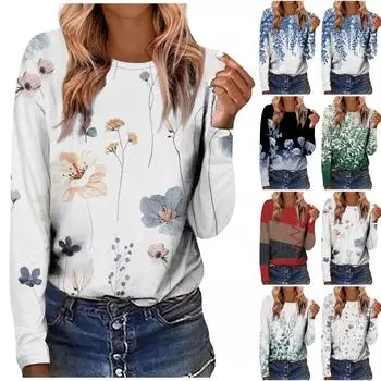 Женская модная повседневная блузка с длинными рукавами и бабочкой с круглым вырезом и пуловером