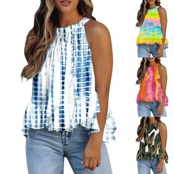 Женская модная повседневная блузка с градиентным принтом в стиле пэчворк, топы с градиентом S синий