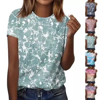 Женская модная повседневная блузка с коротким рукавом и цветочным принтом, пуловер с круглым вырезом L