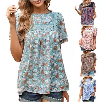 Женская модная повседневная блузка с круглым вырезом и короткими рукавами, весенне-летняя блузка с коротким рукавом, топы L коричневый