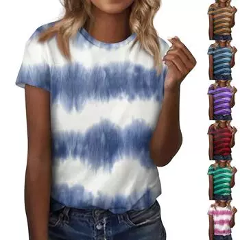 Женская модная повседневная блузка с круглым вырезом и короткими рукавами с цветочным принтом L синий