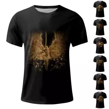 Женская модная повседневная блузка с круглым вырезом и коротким рукавом с принтом XXXL жёлтый