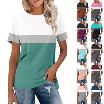 Женская модная повседневная блузка с круглым вырезом и коротким рукавом с принтом L чёрный