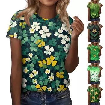 Женская модная повседневная блузка с круглым вырезом и короткими рукавами с цветочным принтом M