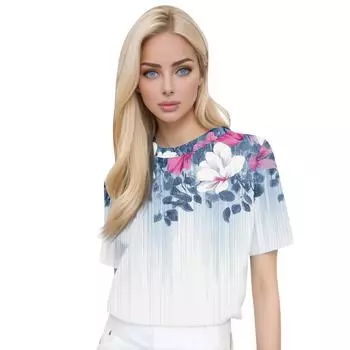 Женская модная повседневная блузка с круглым вырезом и короткими рукавами с цветочным принтом S