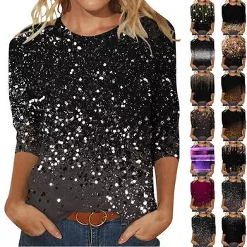 Женская модная повседневная блузка с рукавами три четверти и круглым вырезом, пуловер L чёрный