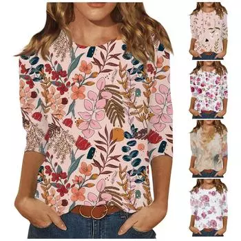 Женская модная повседневная блузка с рукавами три четверти и круглым вырезом, пуловер M горячий розовый