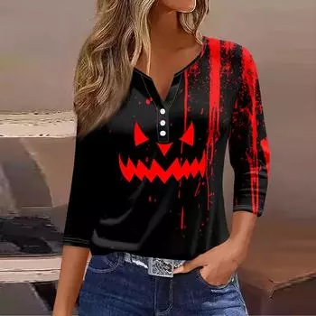 Женская модная повседневная блузка с рукавом три четверти и принтом букв на Хэллоуин XXL