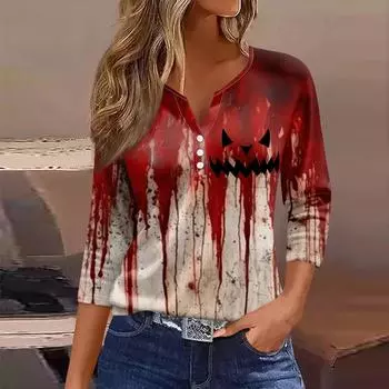 Женская модная повседневная блузка с рукавом три четверти и принтом букв на Хэллоуин L