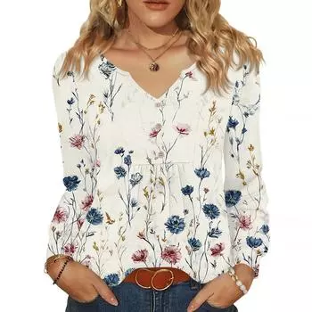 Женская модная повседневная блузка с V-образным вырезом на пуговицах, с длинным рукавом, пуловер, футболка, топ L бежевый