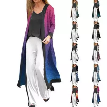 Женская модная повседневная длинная куртка с длинным рукавом и принтом, кардиган, пальто XXL красный