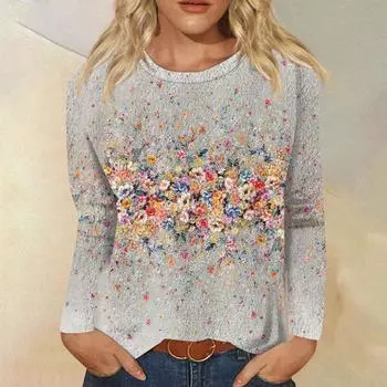 Женская модная повседневная фланелевая футболка с длинным рукавом и круглым вырезом с принтом L бежевый