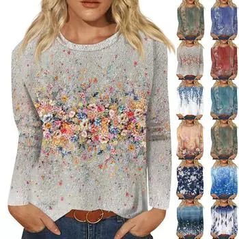 Женская модная повседневная фланелевая футболка с длинным рукавом и круглым вырезом с принтом L бежевый