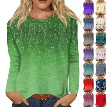 Женская модная повседневная фланелевая футболка с длинным рукавом и круглым вырезом с принтом L бежевый