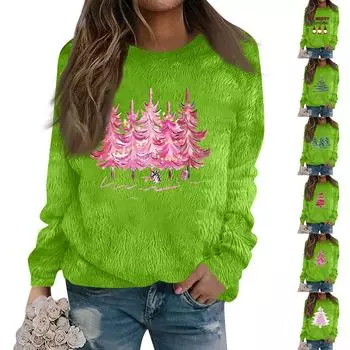 Женская модная повседневная фланелевая толстовка с длинным рукавом и рождественским принтом XXXL