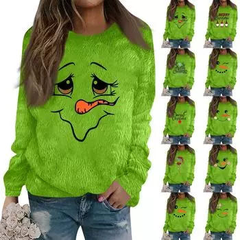 Женская модная повседневная фланелевая толстовка с длинным рукавом и рождественским принтом XL белый