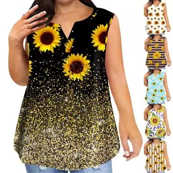 Женская модная повседневная футболка без рукавов большого размера с v-образным вырезом и принтом, топ L золотой