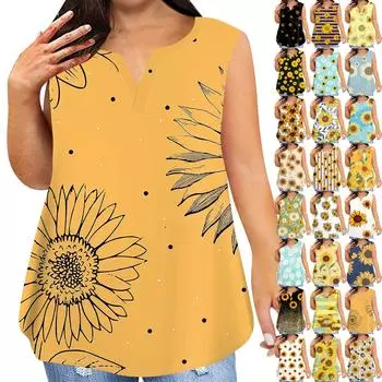 Женская модная повседневная футболка без рукавов большого размера с v-образным вырезом и принтом, топ L