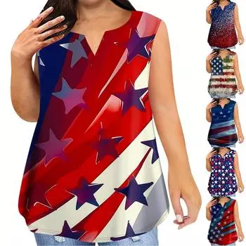 Женская модная повседневная футболка без рукавов большого размера с v-образным вырезом и принтом, топ L темно-синий