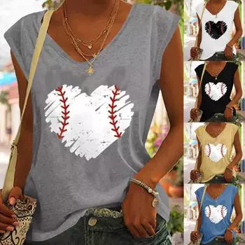 Женская модная повседневная футболка без рукавов с принтом и v-образным вырезом, пуловеры, топы XXL чёрный