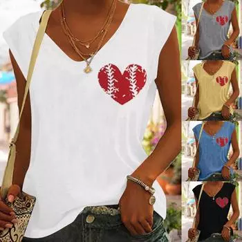 Женская модная повседневная футболка без рукавов с принтом и v-образным вырезом, пуловеры, топы L чёрный