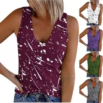 Женская модная повседневная футболка без рукавов с принтом и v-образным вырезом, пуловеры, топы XXL серый