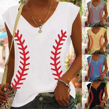 Женская модная повседневная футболка без рукавов с принтом и v-образным вырезом, пуловеры, топы L чёрный