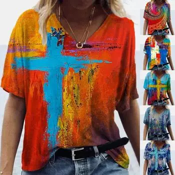 Женская модная повседневная футболка больших размеров с живописными цветами и круглым вырезом, топы XXL темно-синий