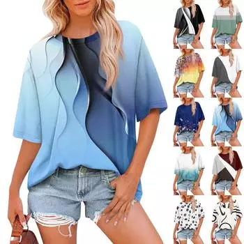 Женская модная повседневная футболка с цветочным принтом, свободная, с круглым вырезом и коротким рукавом L белый